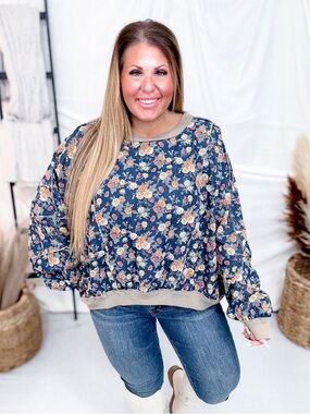 Bibi - Size M fits like an XL - Floral Denim Long Sleeve Shirt Oversized NWT
